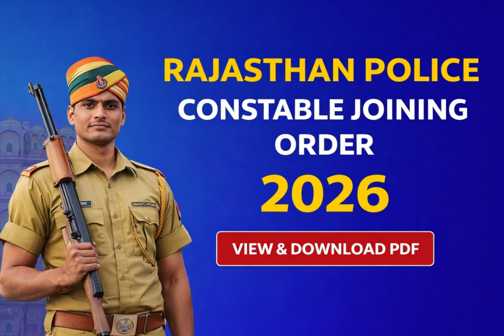 Department Of Police Rajasthan, Has Released The Joining Order On Its Official Website For The Recruitment Of Examination Of Police Constable 2025. The PET / PST Was Conducted In 08 December 2025, And The Last Date To Submit The Application Form Was 25 May 2025. Candidates Can Check Their Joining Order Using Their Enrollment Number, Registration Number, Or Date Of Birth By Logging Into The Portal.